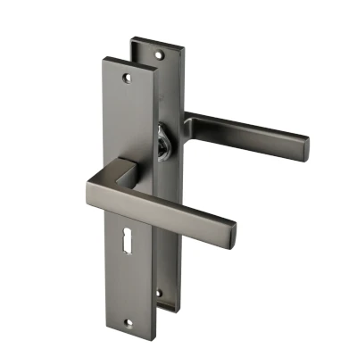 Afbeelding van Ostiumhome Deurbeslag Deurklink op schild met Sleutelgat 56mm Gun Metal Fano
