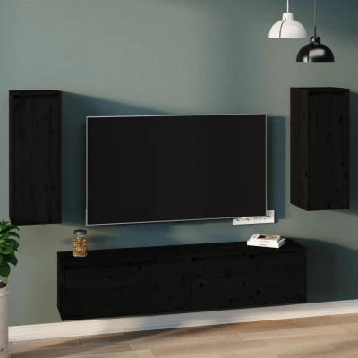 Afbeelding van Wandkasten 2 st 30x30x80 cm massief grenenhout zwart