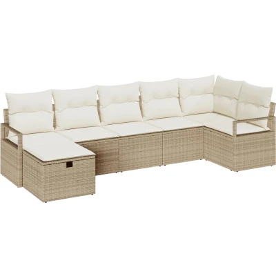 Afbeelding van vidaXL 7 delige Tuin Sofa Set met Kussens Beige Poly Rattan