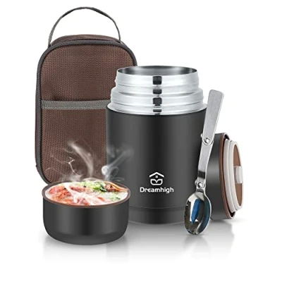 Afbeelding van Dreamhigh® Geïsoleerde voedselbox, 800 ml, met lunchtas, thermo isolatie, lepel, thermoskan voor levensmiddelen, warm, BPA vrij, school, kantoor