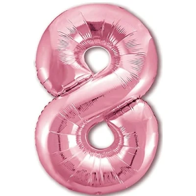 Afbeelding van ballon 8 jaar verjaardag nummer metallic roze XXL reuzegroot 100 cm decoratie meisje. Lucht of Helium