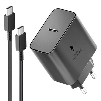 Afbeelding van 45W USB C oplader voor Samsung Galaxy S24 S23 S22 S21 S20FE S10 S9 S8 A55 A54 A53 A52 A51 A50 A34 A33 A23 A13, voeding met 2 m kabel, super snel opladen. adapter