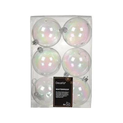 Afbeelding van Decoris kerstballen 6x stuks 8 cm transparant parelmoer kunststof kerstversiering