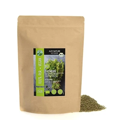 Image de Alpi Nature Thym Séché bio 250g, Herbe Séchée et Frottée, Épice de pour la Cuisine