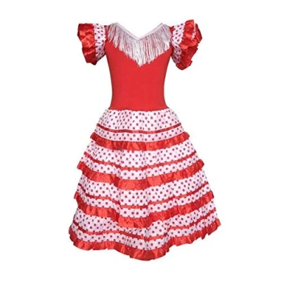 Afbeelding van Spaanse Flamenco jurk Rood/Wit Maat 140/146 (12) Verkleed meisje prinsessenjurk verkleedkleren