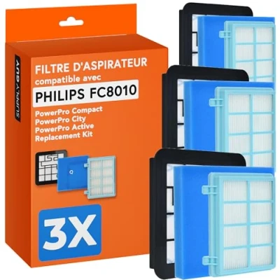 Afbeelding van Supply Guy 3 filters compatibel met Philips PowerPro Active/Power Pro Compact/Power City stofzuigerfilter 3000 Series 5000 voor stofzuiger FC9331/09 FC9332/09 FC8010/02