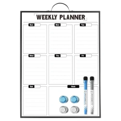 Afbeelding van ANLIOTE Wekelijks whiteboard om aan de muur te hangen, aluminium frame, 40 x 30 cm, draagbaar met handvat, magnetische kalender A3 als maaltijdplanner, boodschappenlijstje,
