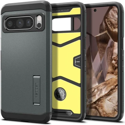 Afbeelding van Spigen Tough Armor Hoesje voor de Google Pixel 8 Pro Back Cover met Kickstand Groen