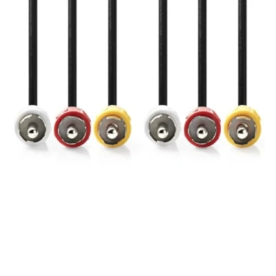Afbeelding van Nedis Composiet Videokabel 3x RCA Male Vernikkeld 480p 2.00 m Rond PVC Zwart Label