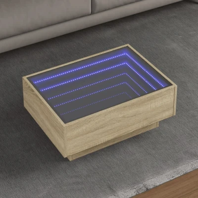 Afbeelding van Salontafel met LED 70x50x30 cm bewerkt hout sonoma eikenkleurig