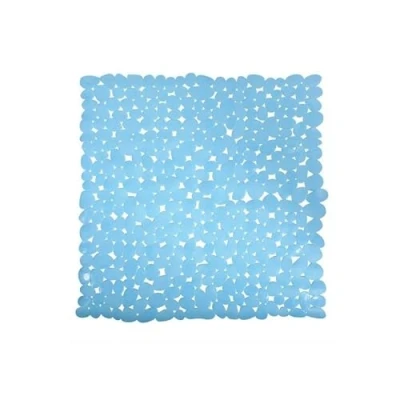 Afbeelding van MSV Douche/bad anti slip mat badkamer pvc lichtblauw 53 x cm zuignappen steentjes motief