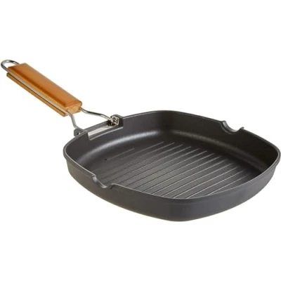 Afbeelding van WECOOK! Ecostone Grillpan voor inductie, golvend, 20 x cm, anti aanbaklaag, milieuvriendelijk, PFOA vrij, gegoten aluminium, dikte 5 mm, inklapbare houten handgreep, glaskeramiek, gas