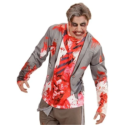 Afbeelding van Widmann Zombie Kostuum T Shirt Lange Mouwen Wallstreet Crash Man Rood, Grijs Medium / Large Halloween Verkleedkleding