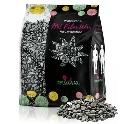 Afbeelding van Dermawax Zwarte waxparels met kokosolie zonder waxstrips voor ontharing, wax het hele lichaam Braziliaanse was, benen, gezicht, armen, bikinizone en intiem, 500 g