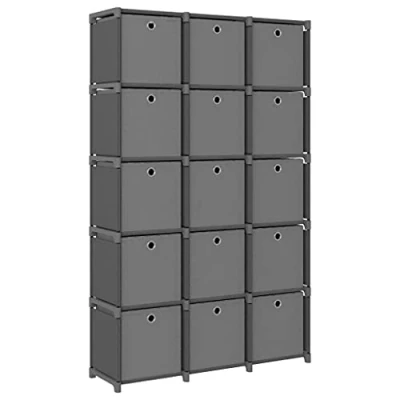 Image de vidaXL Étagère à 15 cubes avec boîtes Gris 103x30x175,5 cm Tissu322621
