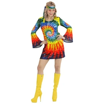 Afbeelding van Widmann Hippie Kostuum Psychedelische Tie Dye Vrouw Multicolor XL Carnavalskleding Verkleedkleding