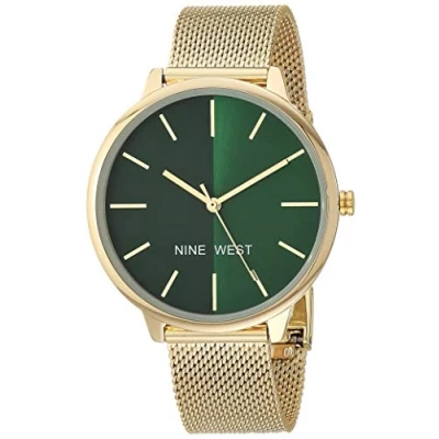 Afbeelding van Nine West Dameshorloge NW/1981 Sunray Mesh wijzerplaat, groen/goud, Kwartsuurwerk