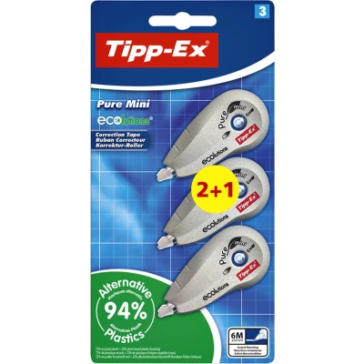 Afbeelding van Correctieroller Tipp ex mini pure ecolutions 5mmx6m blister 2+1 gratis