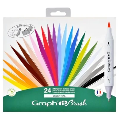 Afbeelding van GRAPH&#039;IT Brush Marker set van 24 alcoholmarkers met dubbele punt voor manga tekenen en illustratie, extra fijne penseel, Essential