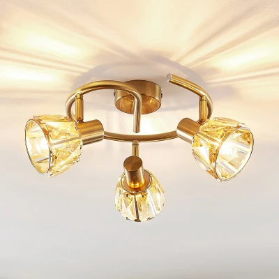 Afbeelding van Lindby plafondlamp 3lichts glas, staal H: 18 cm E14 helder, messing