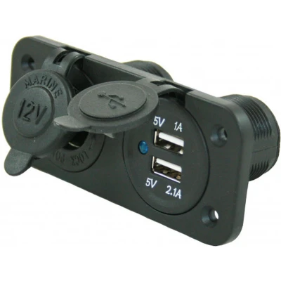 Afbeelding van Haba Powerline Dubbele Inbouw USB Lader + Contactdoos 12V 8A Zwart Contactdozen