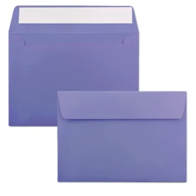 Afbeelding van 50x enveloppen lila (paars) DIN C6 11,4 x 16,2 cm zelfklevend zonder venster Kerstmis, wenskaarten en uitnodigingen voor A6 A4 papier