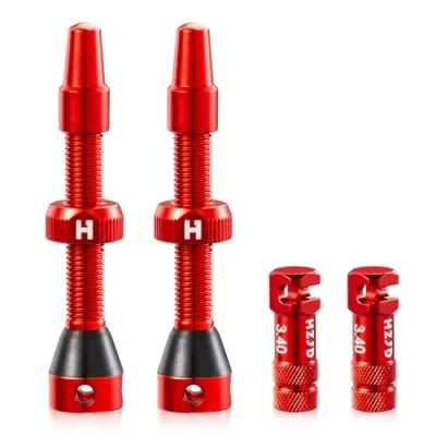 Afbeelding van Presta luchtventielstangen zonder binnenband voor fiets, 2 stuks, rood, geïntegreerde spaakverwijderingsgereedschap (44 mm)