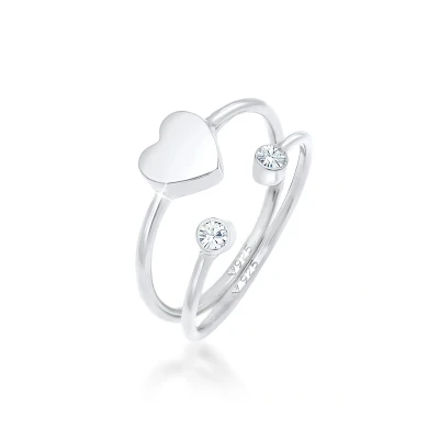 Afbeelding van Elli Ring Dames hart kristallen stapelring set in 925 sterling zilver