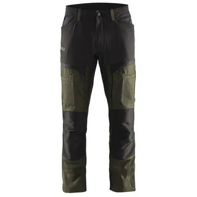 Image de Pantalon services stretch vert olive/noir, poche A4 / tablette