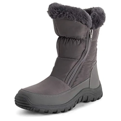 Afbeelding van Polar Waterdichte winterlaarzen van traagschuim met dubbele ritssluiting en voering imitatiebont voor dames, grijs.