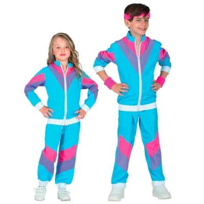 Afbeelding van Widmann Jaren 80 &amp; 90 Kostuum Lekker Sportief Retro Trainingspak Blauw Kind Maat 140 Carnavalskleding Verkleedkleding
