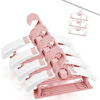 Afbeelding van Fousenuk Set van 20 roze kinderkleerhangers, kunststof, antislip, met stapelbare haken, berenvorm, uittrekbaar, voor baby&#039;s, peuters, kinderen