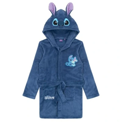 Afbeelding van Disney Lilo &amp; Stitch Badjas van fleece met capuchon voor dames en tieners, maten S L, Donkerblauw