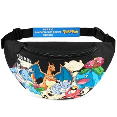 Afbeelding van Pokemon Heuptas voor kinderen en jongeren, licht, reizen, sport, vakantie, school, cadeau idee jongens meisjes, Zwart/Veelkleurig,
