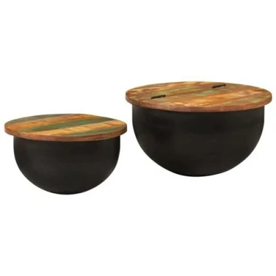 Image de vidaXL Ensemble de tables basses 2 pcs noir bois récupération massif351753