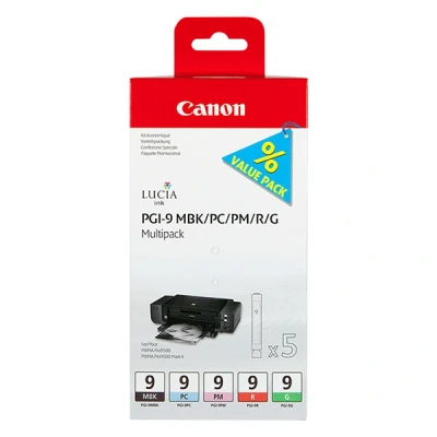 Image de Canon LUCIA Ink Value Pack PGI 9 MBP Multipack cyan, magenta, rouge, vert, noir mat originale réservoir d&#039;encre