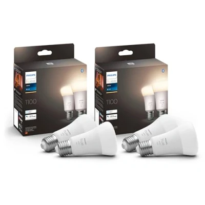 Image de Philips Hue White E27 lamp 4 pak 4x1055lm, dimbaar, warm wit licht, bedienbaar via app, compatibel met Amazon Alexa (Echo, Echo Dot)