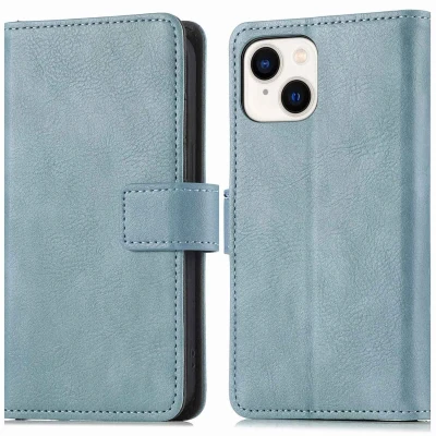 Afbeelding van iPhone 15 Hoesje Met Pasjeshouder iMoshion Luxe Bookcase Lichtblauw