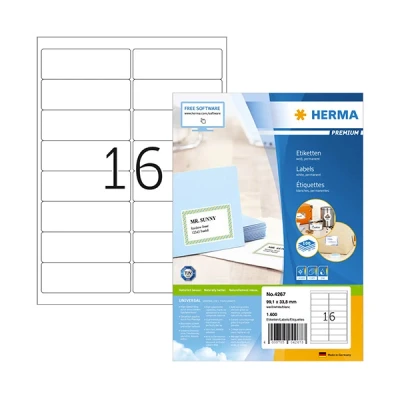 Image de Herma Premium 4267 étiquettes d&#039;adresse adhésives permanentes A4 99,1 x 33,8 mm (1600 étiquettes) blanc
