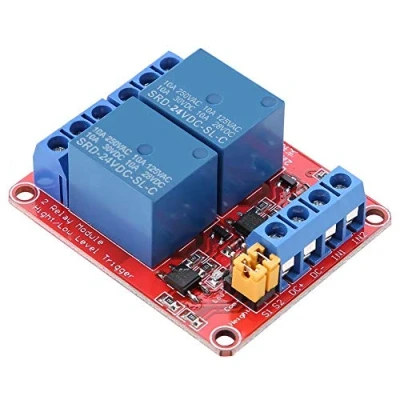 Afbeelding van 1 x 2 kanaals relaismodule, 5 V/12 V/24 V, geïsoleerde relaismodule met hoog en laag niveau (24 V)