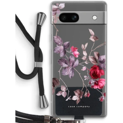 Afbeelding van Case Company® hoesje met Koord geschikt voor Google Pixel 7A Mooie bloemen Telefoonhoesje Zwart Bescherming aan alle Kanten en Over de Schermrand