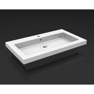 Afbeelding van Wiesbaden Kera wastafel enkel met 1 kraangat 80x46x5 cm keramiek glans wit