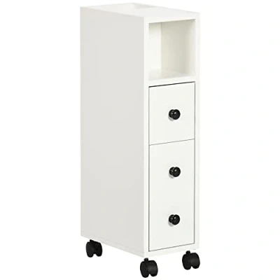 Afbeelding van HOMCOM Onderkast zuil badkamer met wieltjes, wit, afmetingen: 18 x 30 68,5 cm