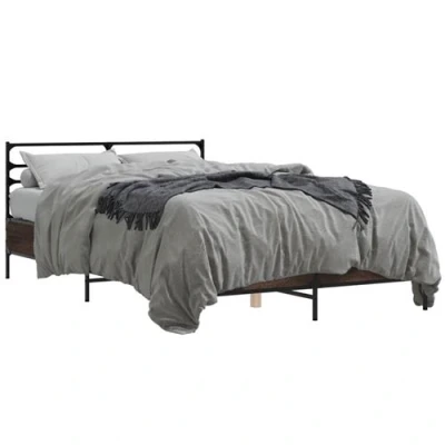 Afbeelding van vidaXL Bedframe bewerkt hout metaal bruin eikenkleur 140x190 cm