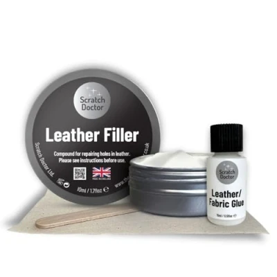 Afbeelding van Scratch Doctor Lederreparatieset en vulset tegen scheuren, krassen, gaten in leren meubels, banken, stoelen, autostoelen (wit, 10 ml)