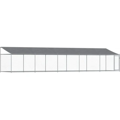 Afbeelding van vidaXL Hondenhok met dak en deur 10x2x2 m gegalvaniseerd staal grijs