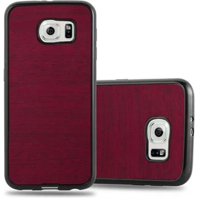 Afbeelding van Cadorabo Hoesje geschikt voor Samsung Galaxy S6 in WOODEN ROOD Beschermhoes gemaakt van flexibel TPU silicone Case Cover