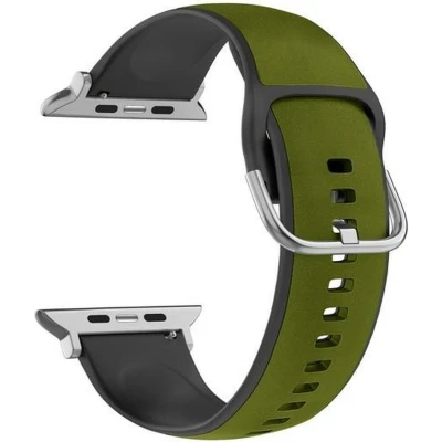 Afbeelding van Beline Apple Watch Band Silico Leer 38/40/41mm groen zwart/groen zwart doosje
