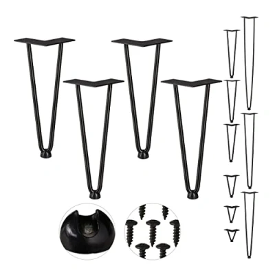Afbeelding van Relaxdays hairpin poten tafelpoten metaal zwart meubelpoot set van 4 haarspeld 30 cm 2 stangen