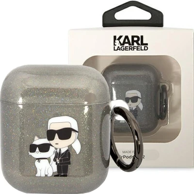 Afbeelding van Karl Lagerfeld KLA2HNKCTGK hoesje voor AirPods 1/2 zwart Glitter Karl&amp;Choupette